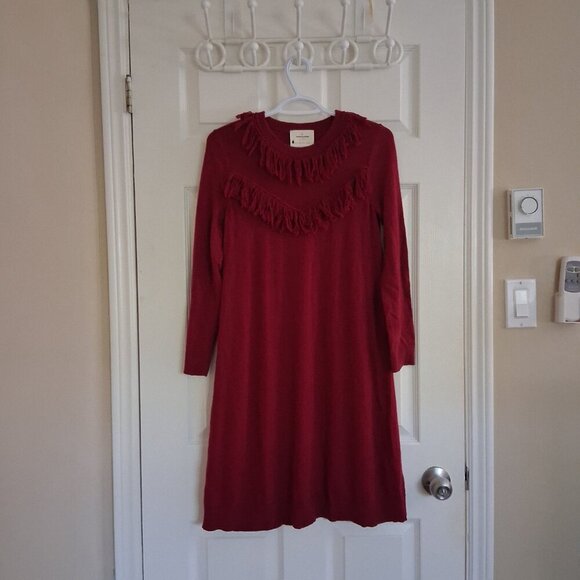 Kate Spade Women's Size XS Dark Red Fringe Wool Blend Sweater A Line Dress - Picture 3 of 11
